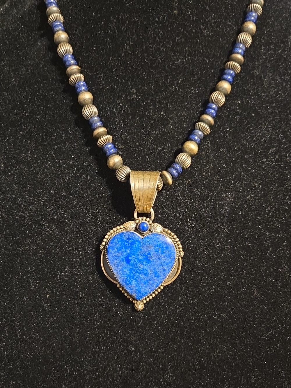 Vintage Dan Dodson Signed Sterling Silver Large Lapis Lazuli Heart Pendant & Bea